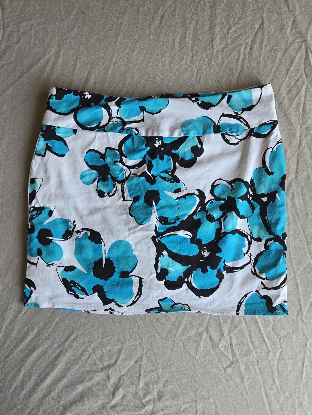 Freddy White Mini Skirt with Bright Teal Floral Print
